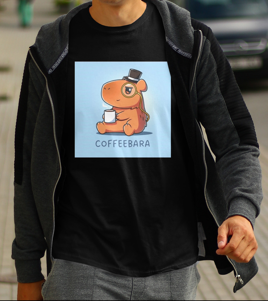 COFFEEBARA Cute Capybara Drinking Coffee With Top Hat And Monocle T-Shirt