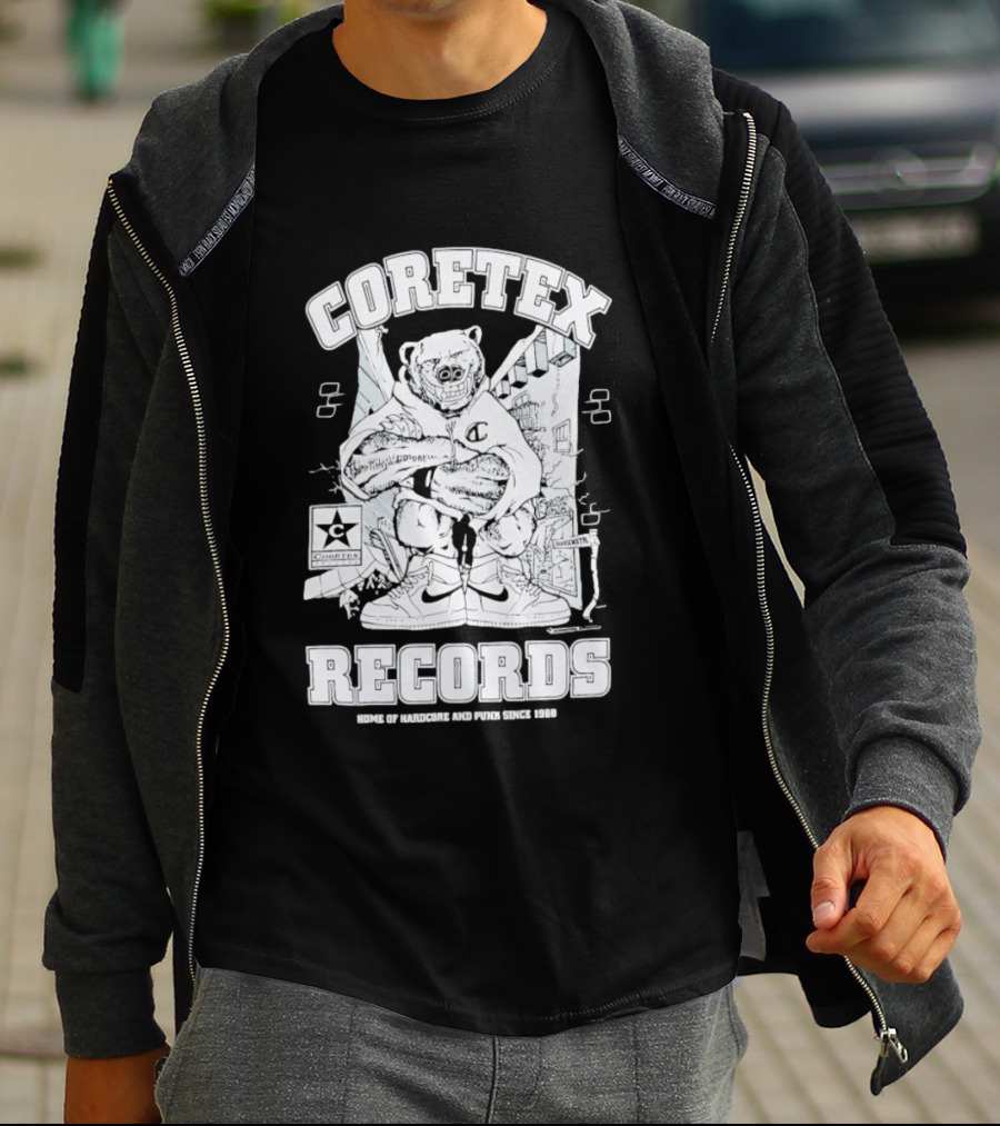 Coretex Records Home Of Hardcore And Punk Bear Illustration Since 1988 T-Shirt
