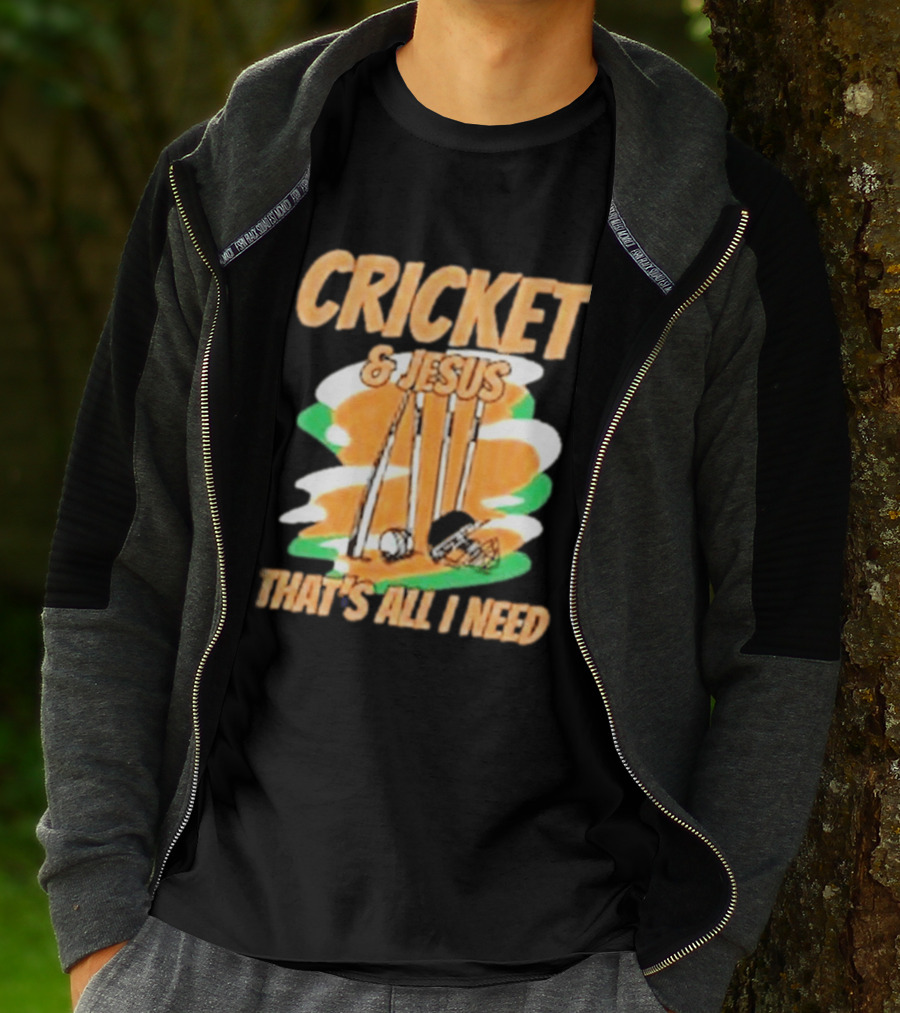 Cricket & Jesus That's All I Need Stumps Bails Bat And Ball T-Shirt