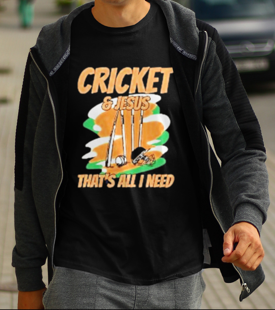 Cricket & Jesus That's All I Need Stumps Bails Bat And Ball T-Shirt