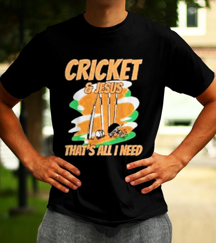 Cricket & Jesus That's All I Need Stumps Bails Bat And Ball T-Shirt