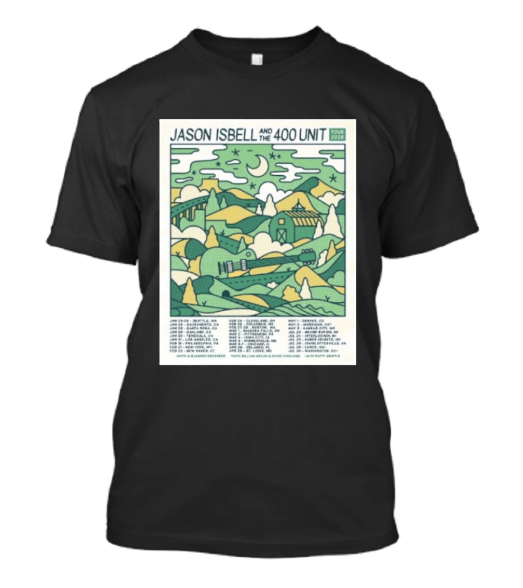 Jason Isbell And The 400 Unit Tour 2026 January 23 24 Seattle Wa Jan 26 Sacramento Ca Nostalgic 2026 Countryside Landscape T-Shirt
