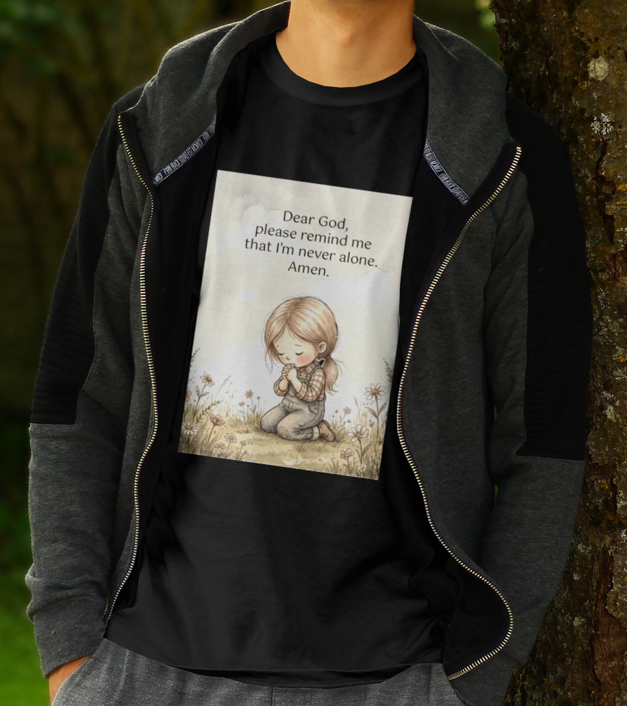 Dear God Please Remind Me That I'm Never Alone Amen Child Praying In Meadow T-Shirt