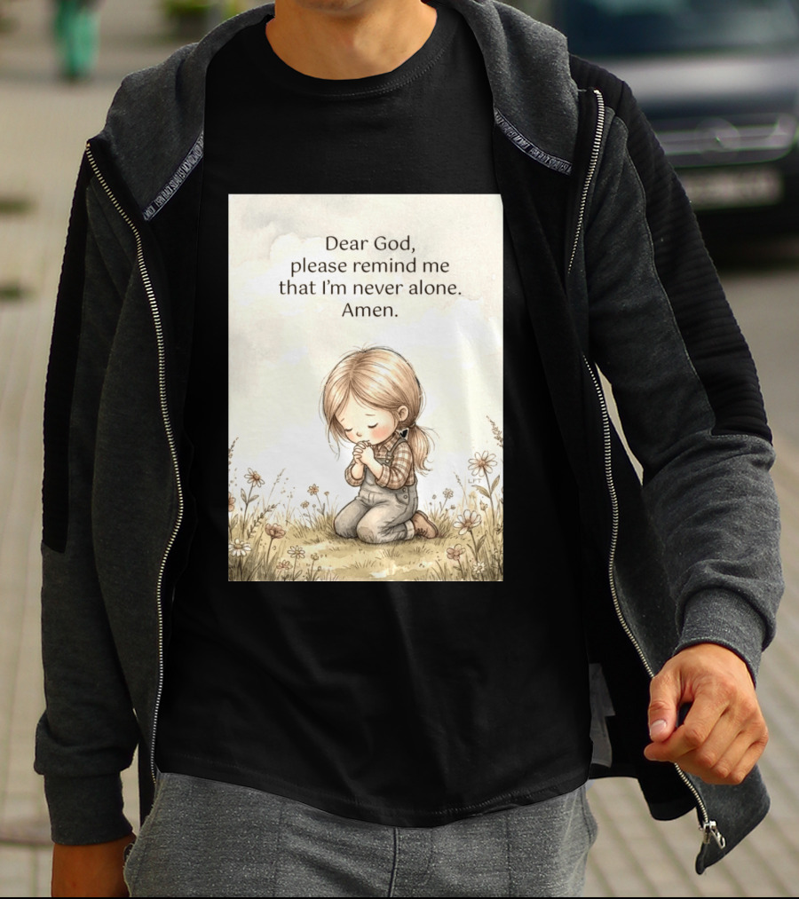 Dear God Please Remind Me That I'm Never Alone Amen Child Praying In Meadow T-Shirt