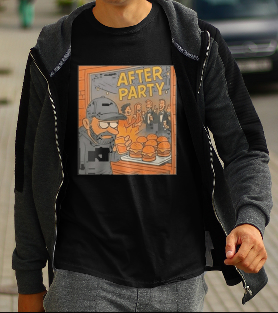 After Party Burger Cartoon With Drink In Hand T-Shirt