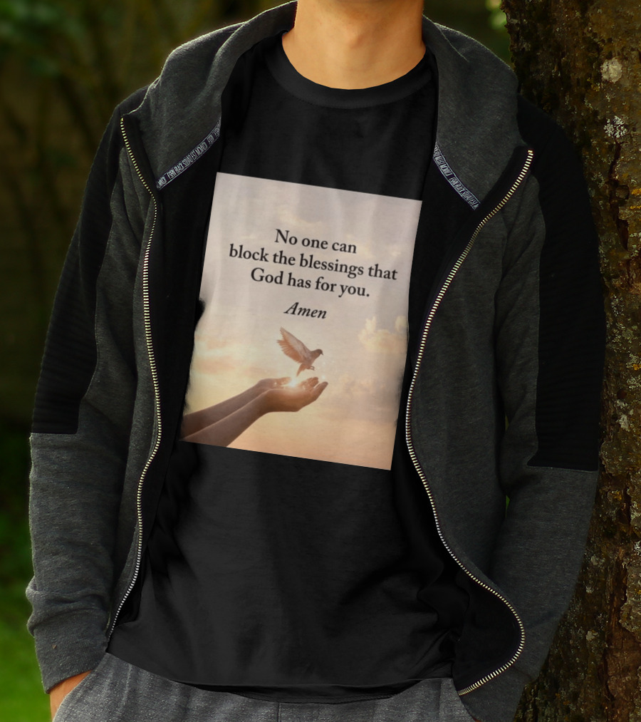 No One Can Block The Blessings That God Has For You Amen Hands Dove Sky Scene T-Shirt