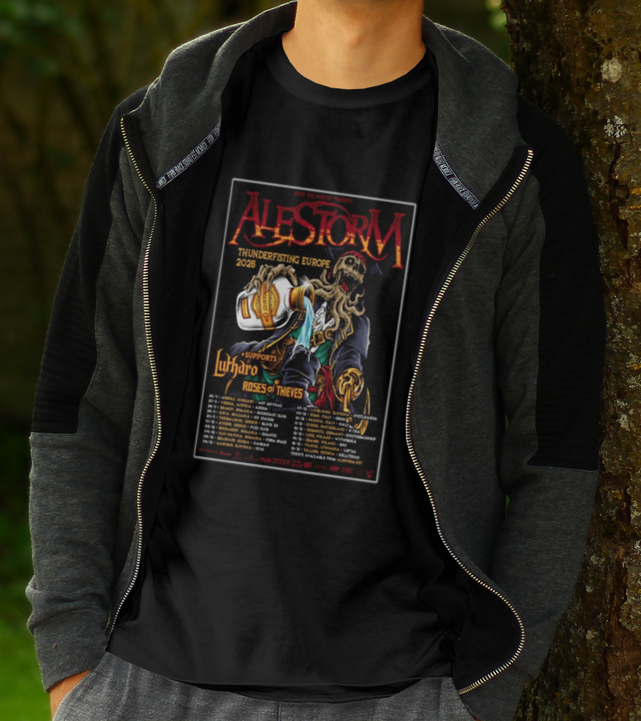 Alestorm Thunderfisting Europe 2025 Lutharo Roses Of Thieves Tour Dates T-Shirt
