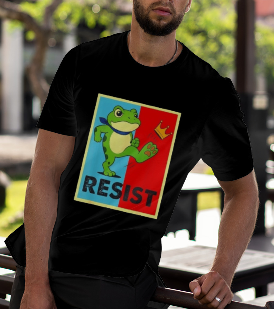 Resist Frog Kicking Crown Icon No Kings T-Shirt