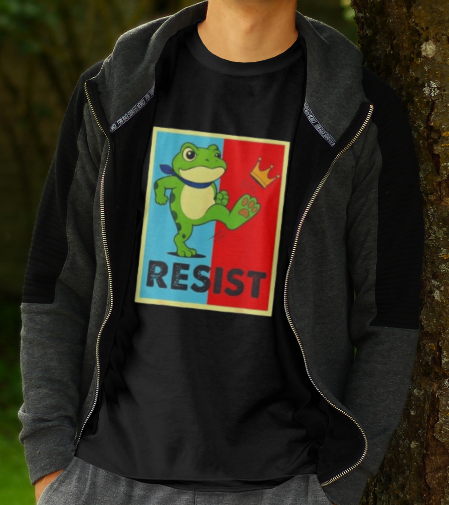 Resist Frog Kicking Crown Icon No Kings T-Shirt