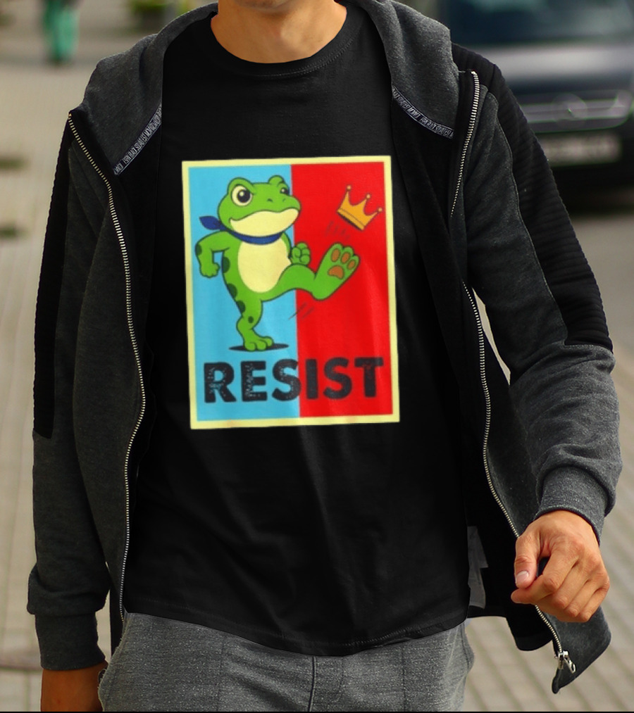 Resist Frog Kicking Crown Icon No Kings T-Shirt