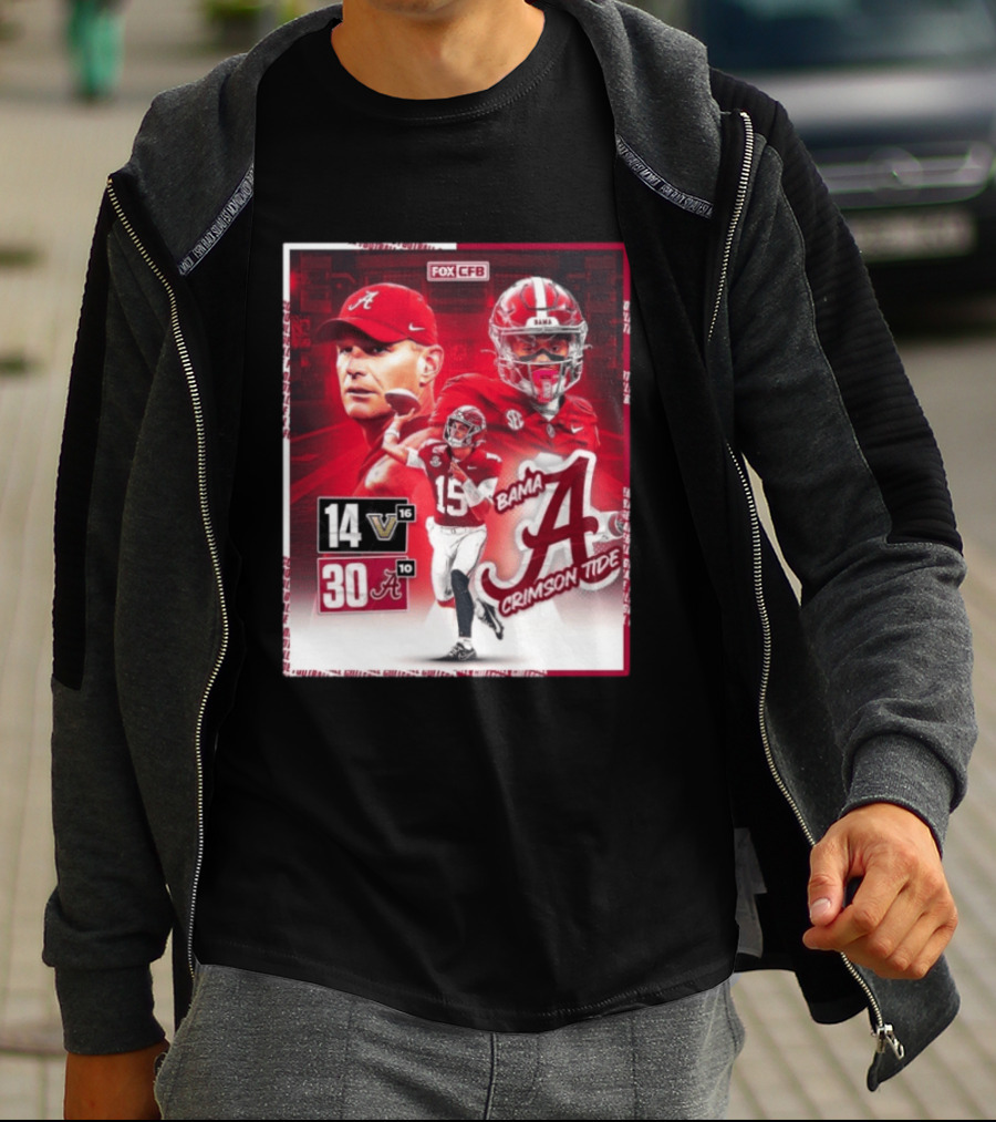 Crimson Tide Triumph Over Vanderbilt 30 14 Featuring Head Coach Kalen DeBoer And Jalen Milroe T-Shirt