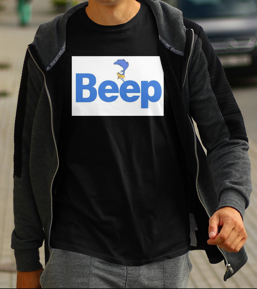 Looney Tunes Road Runner Beep Text Featuring Iconic Cartoon T-Shirt