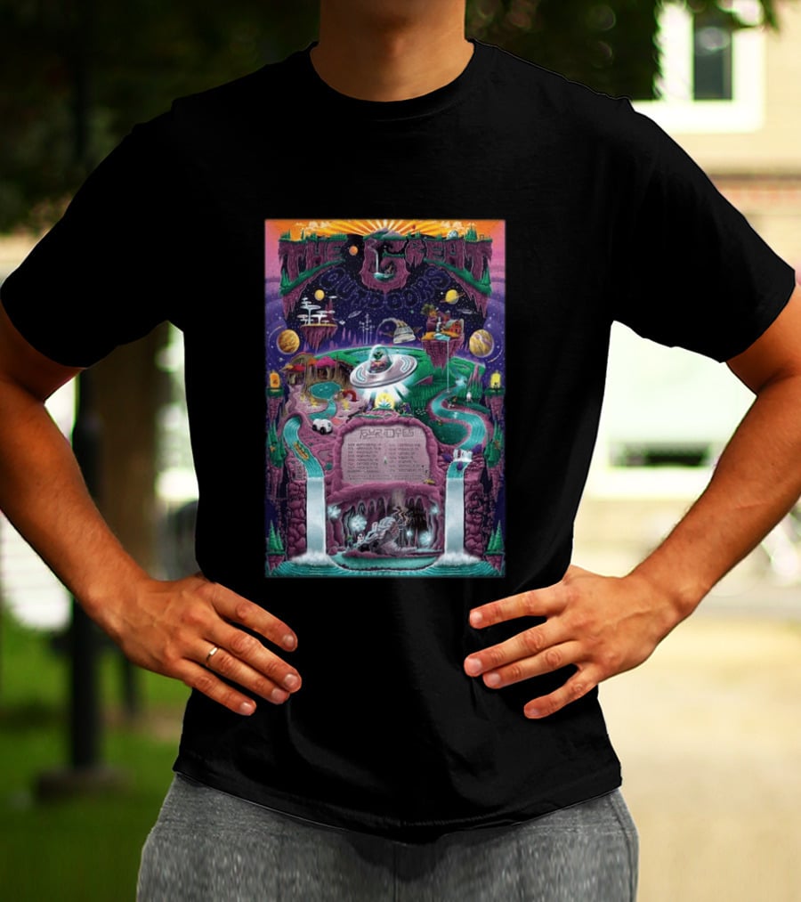 The Great Outdoors Fall Tour 2026 Cosmic Adventure Spaceships Waterfalls Planets T-Shirt