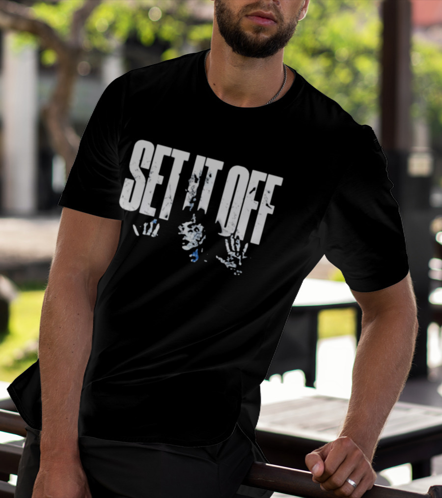 Set It Off Cracked Text With Blue Paint Effect T-Shirt