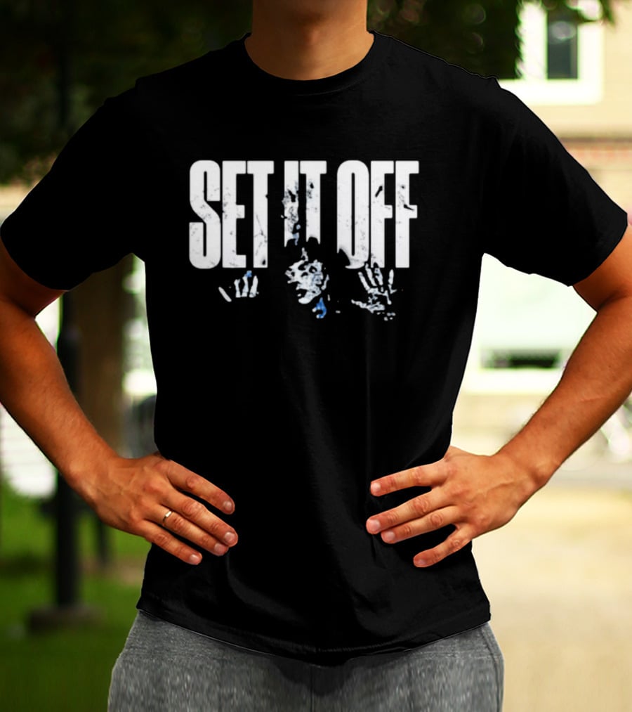 Set It Off Cracked Text With Blue Paint Effect T-Shirt