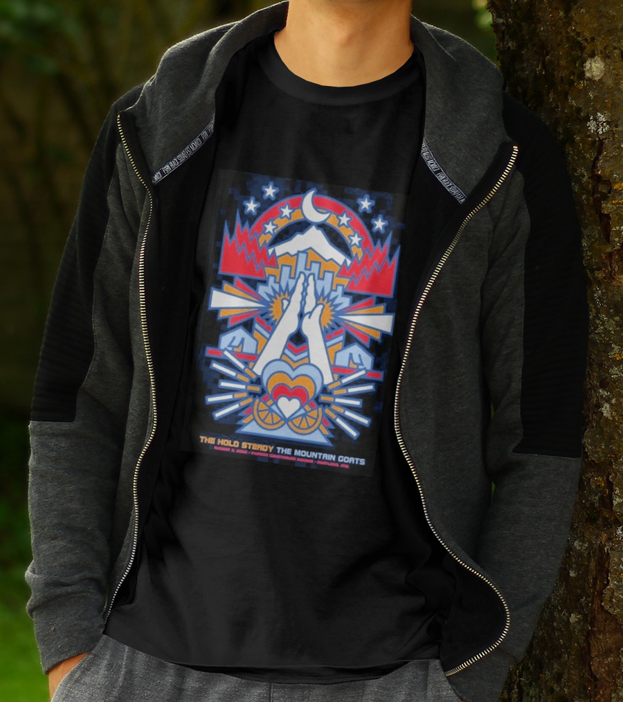 The Hold Steady The Mountain Goats Pioneer Courthouse Square Portland August 8 2026 Concert Tour Skyline Heart Hands Stars Moon Mountains T-Shirt