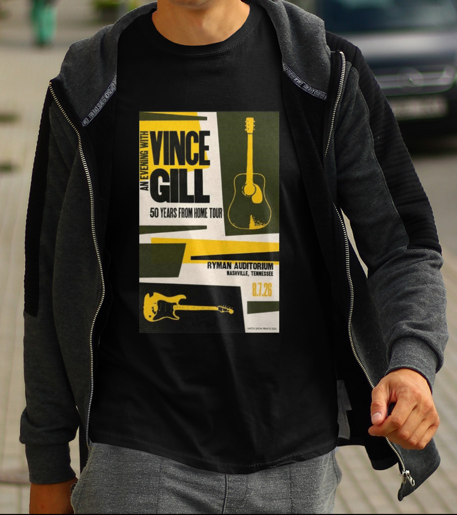 An Evening With Vince Gill 50 Years From Home Tour Ryman Auditorium Nashville August 7 2026 T-Shirt