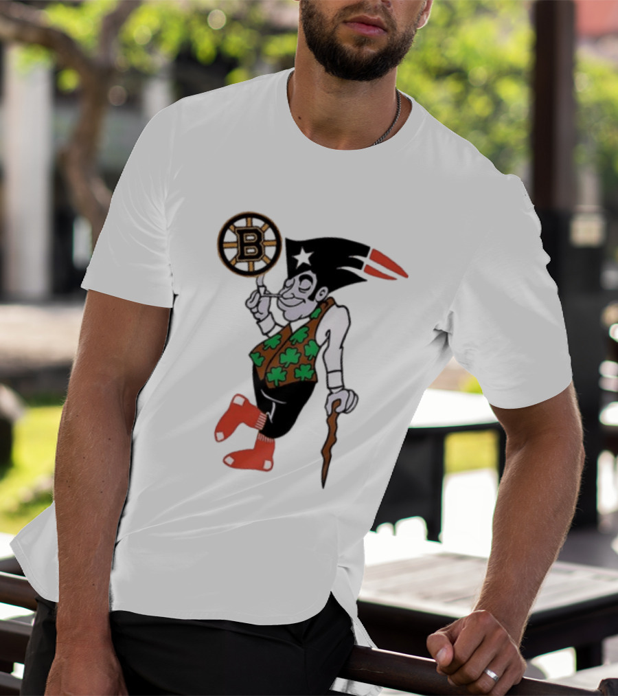 Boston All Sport Team Vintage Mascot With Clover And Cane T-Shirt