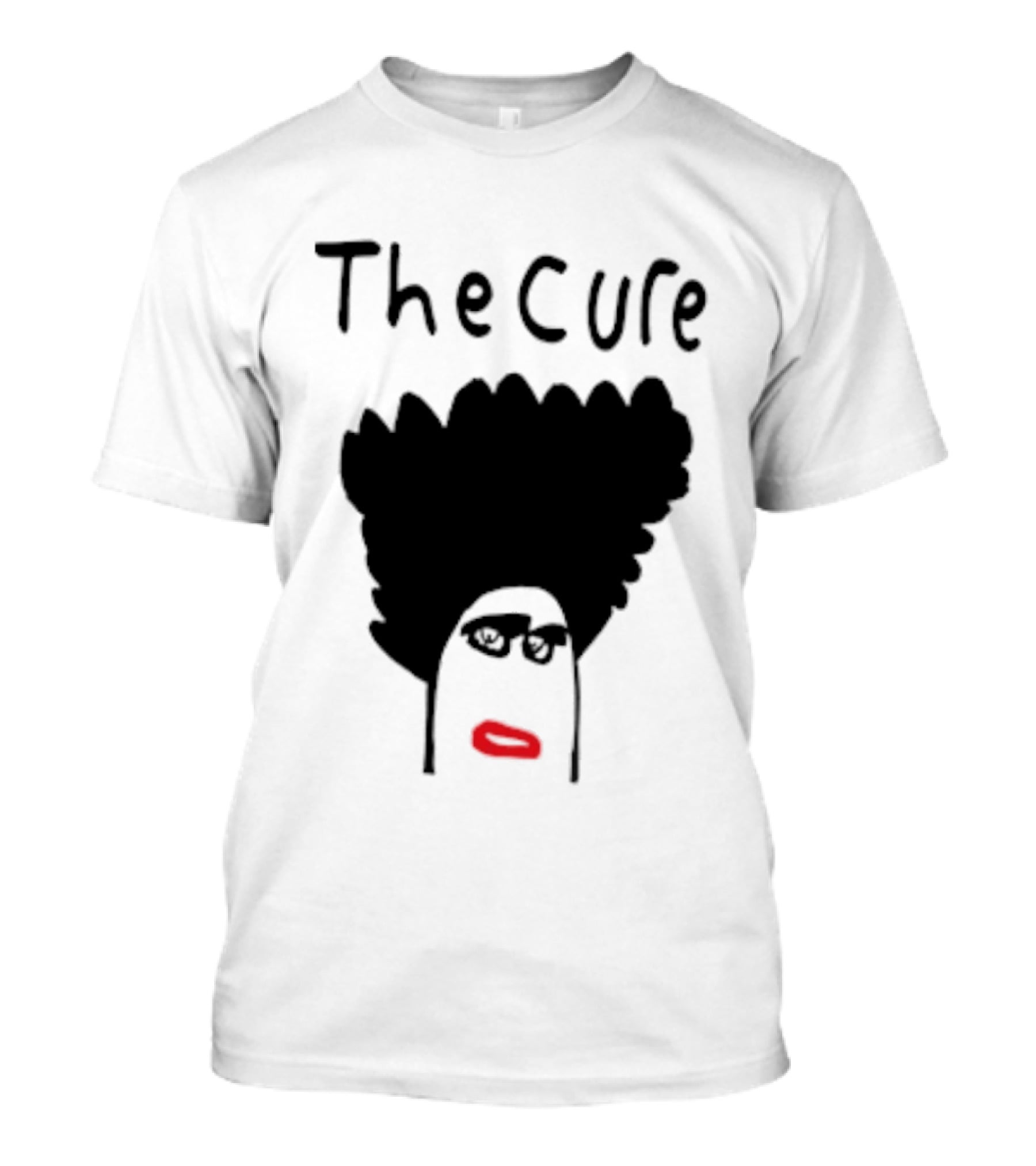 Kieran Maguire Wearing The Cure Text Bold Face Black Hair Red Lips T-Shirt