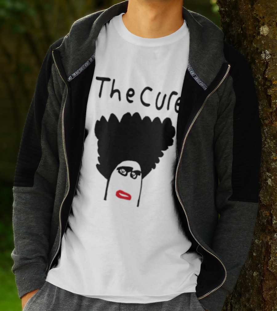 Kieran Maguire Wearing The Cure Text Bold Face Black Hair Red Lips T-Shirt