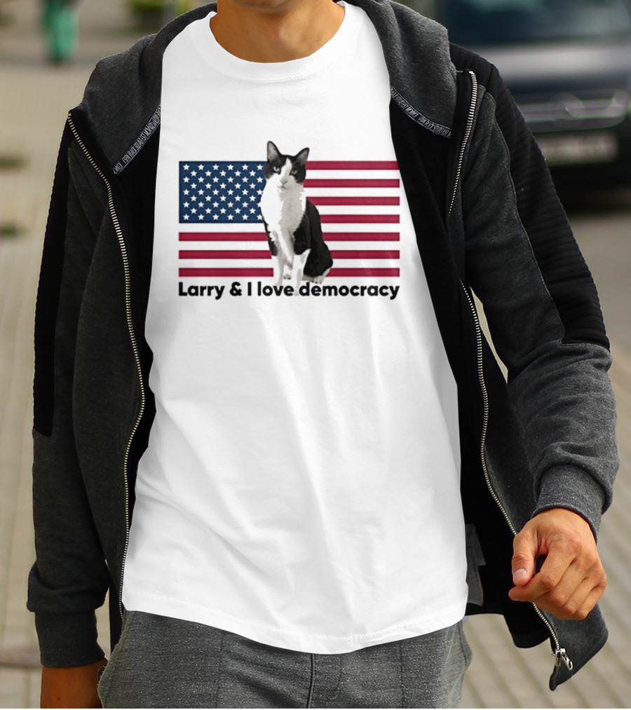 Larry I Love Democracy Cat American Flag T-Shirt