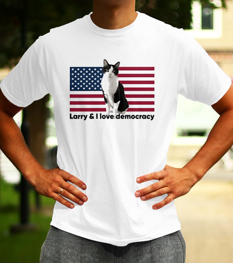 Larry I Love Democracy Cat American Flag T-Shirt