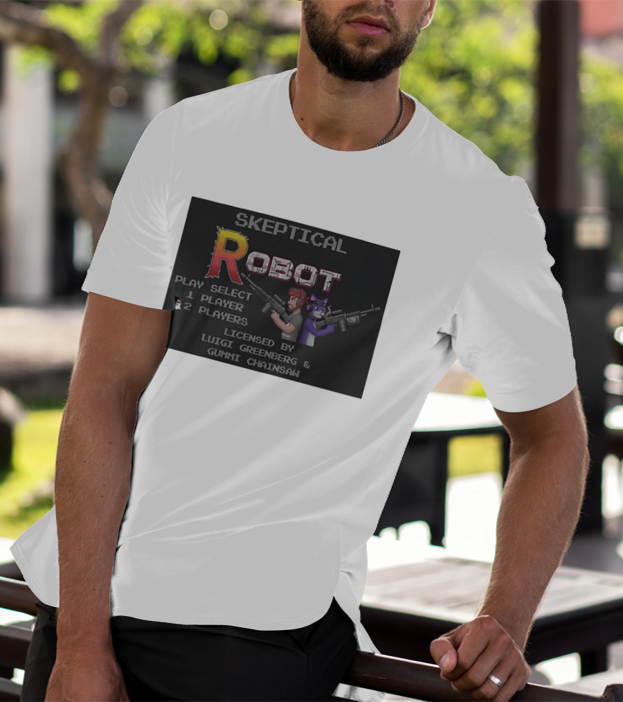 Skeptical Robot Play Select Luigi Greenberg Gummi Chainsaw T-Shirt