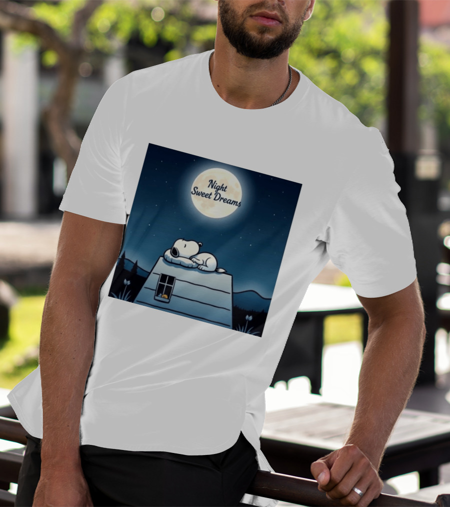 Snoopy Night Sweet Dreams Moonlight Scene Peanuts Sleeping Dog T-Shirt