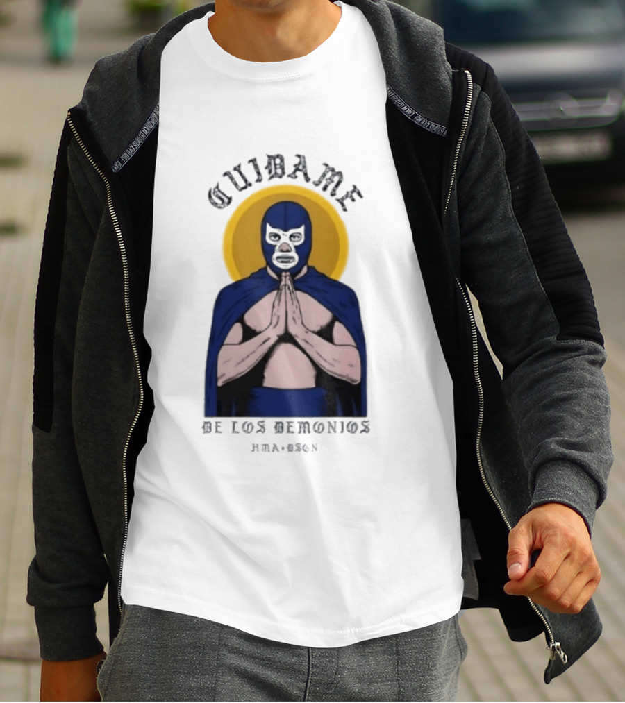 Cuidame De Los Demonios Original Blue Demon Luchador Praying Hands T-Shirt