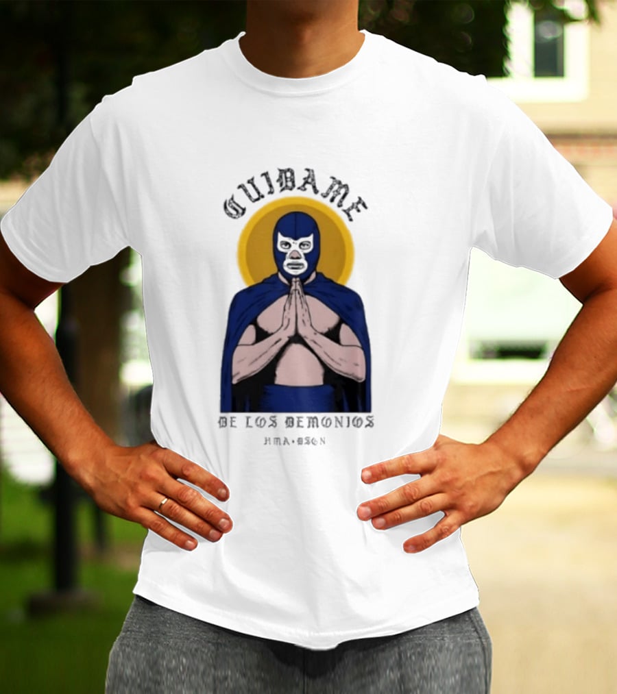 Cuidame De Los Demonios Original Blue Demon Luchador Praying Hands T-Shirt