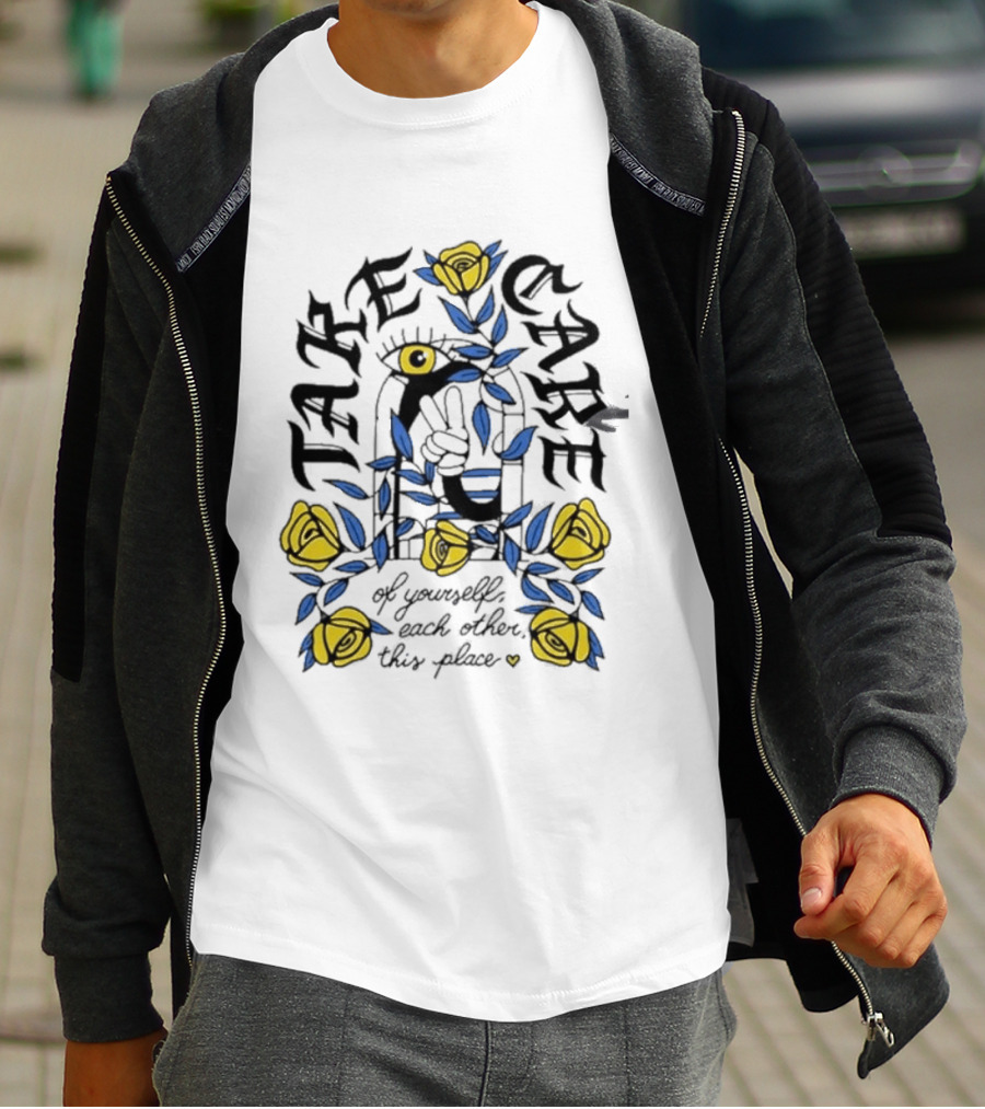 Take Care Of Yourself Each Other This Place Floral Peace Symbol Emo T-Shirt