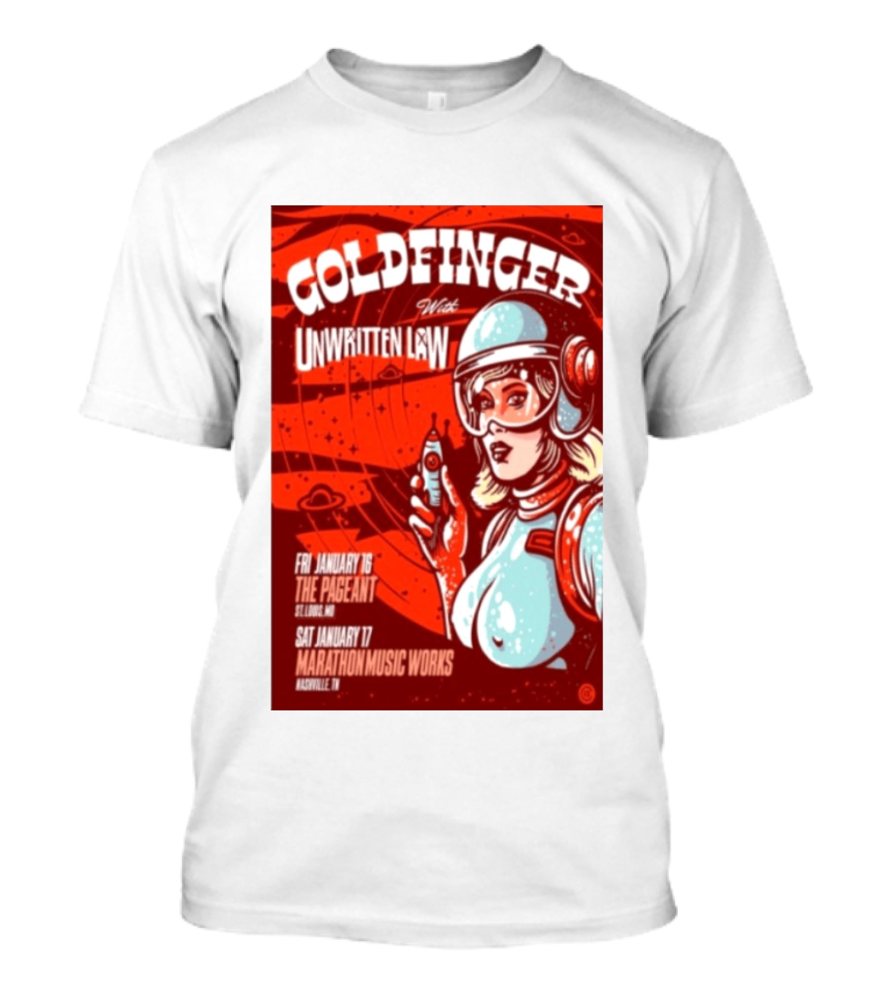 Goldfinger With Unwritten Law The Pageant St. Louis Marathon Music Works Nashville January 16 17 2026 Concert Retro Futuristic Spacewoman T-Shirt
