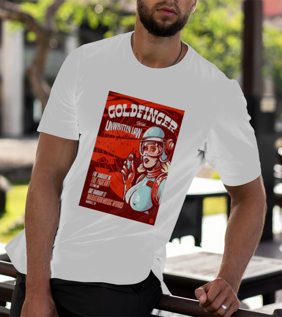 Goldfinger With Unwritten Law The Pageant St. Louis Marathon Music Works Nashville January 16 17 2026 Concert Retro Futuristic Spacewoman T-Shirt