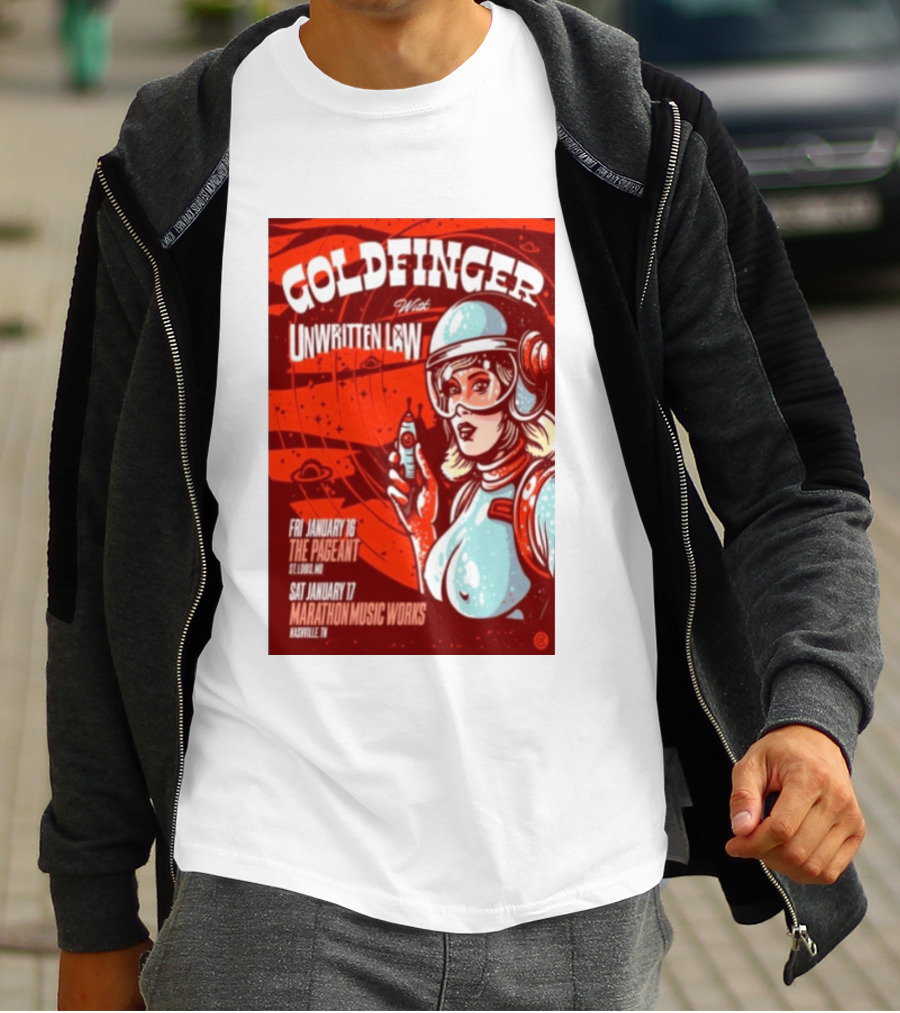 Goldfinger With Unwritten Law The Pageant St. Louis Marathon Music Works Nashville January 16 17 2026 Concert Retro Futuristic Spacewoman T-Shirt