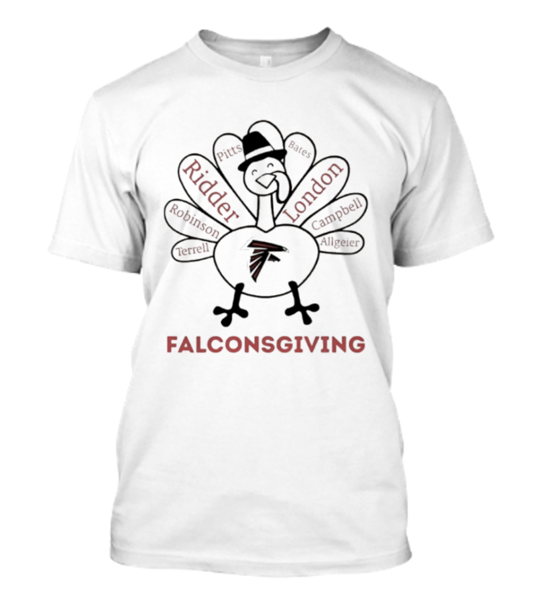 Atlanta Falcons Thanksgiving Celebration Featuring Ridder London Robinson Terrell Campbell And Allgeier T-Shirt