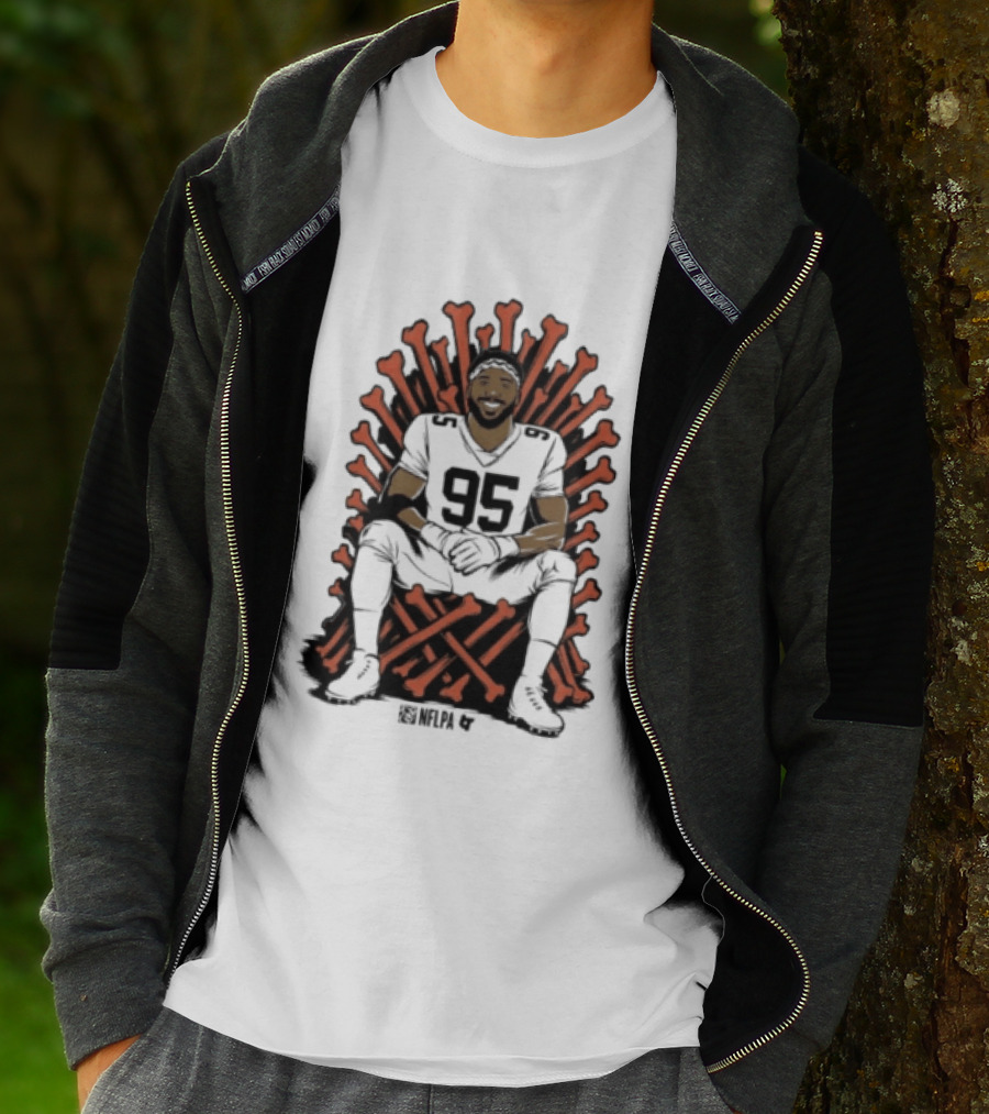 Original Myles Garrett 95 Single Season Sack King Cleveland Browns Bone Throne T-Shirt