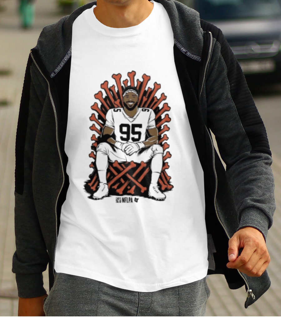 Original Myles Garrett 95 Single Season Sack King Cleveland Browns Bone Throne T-Shirt