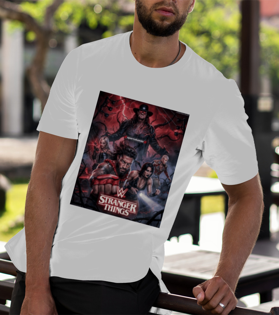 WWE And Stranger Things Crossover With The Undertaker, Roman Reigns, Cody Rhodes, Rhea Ripley, And Liv Morgan T-Shirt