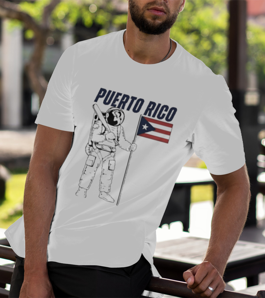 PUERTO RICO Astronaut Holding Baseball Bat Puerto Rican Flag T-Shirt