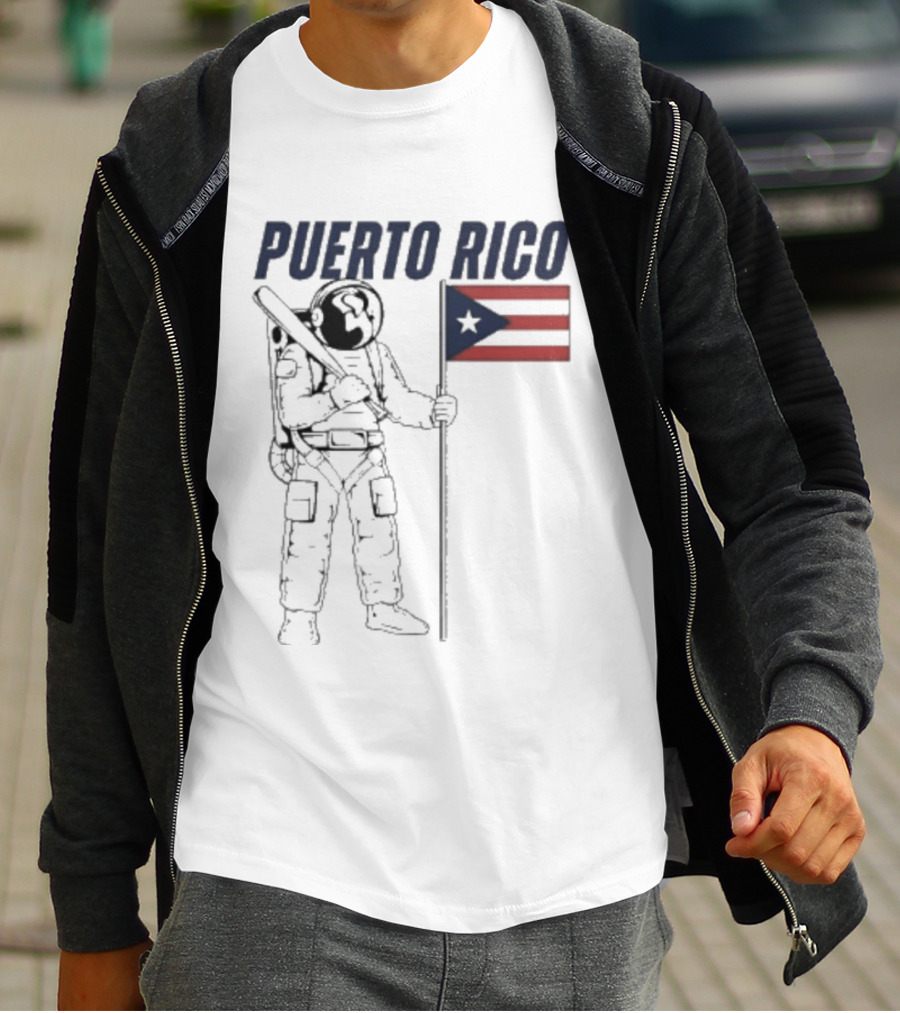 PUERTO RICO Astronaut Holding Baseball Bat Puerto Rican Flag T-Shirt