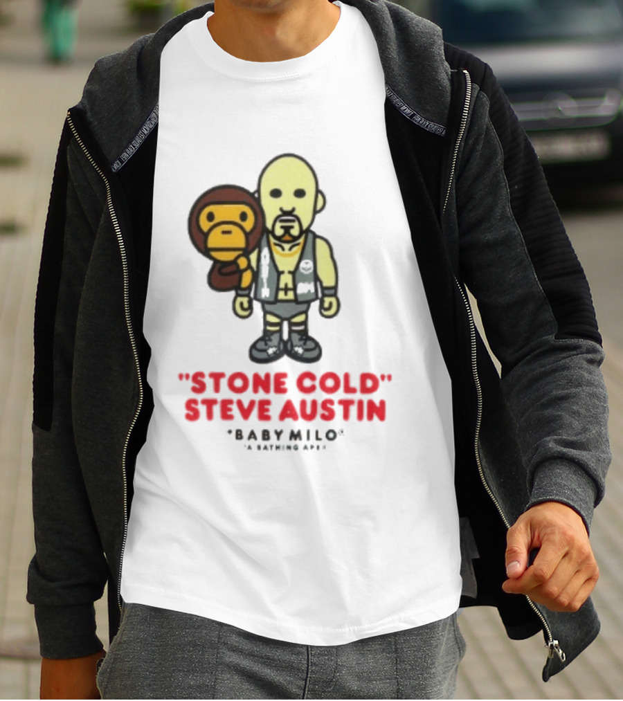 Stone Cold Steve Austin Baby Milo Collaboration Mens White T-Shirt
