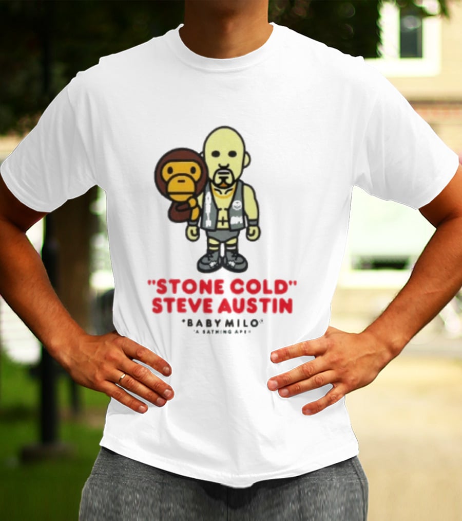 Stone Cold Steve Austin Baby Milo Collaboration Mens White T-Shirt