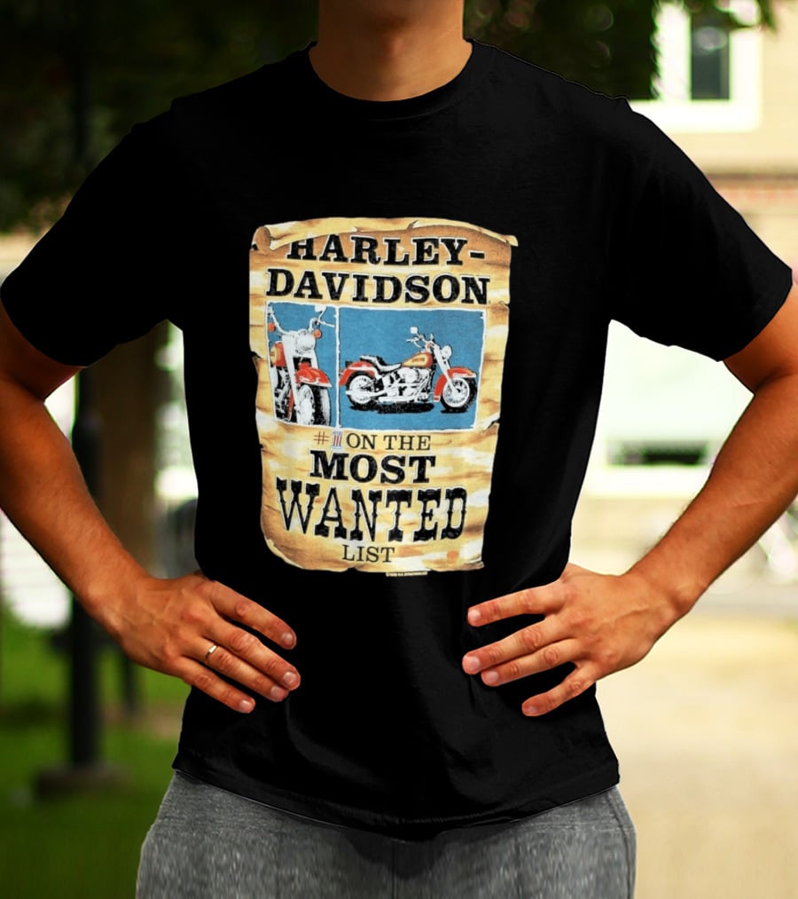 Harley Davidson #1 On The Most Wanted List Motorcycle 1986 Bismarck North Dakota T-Shirt