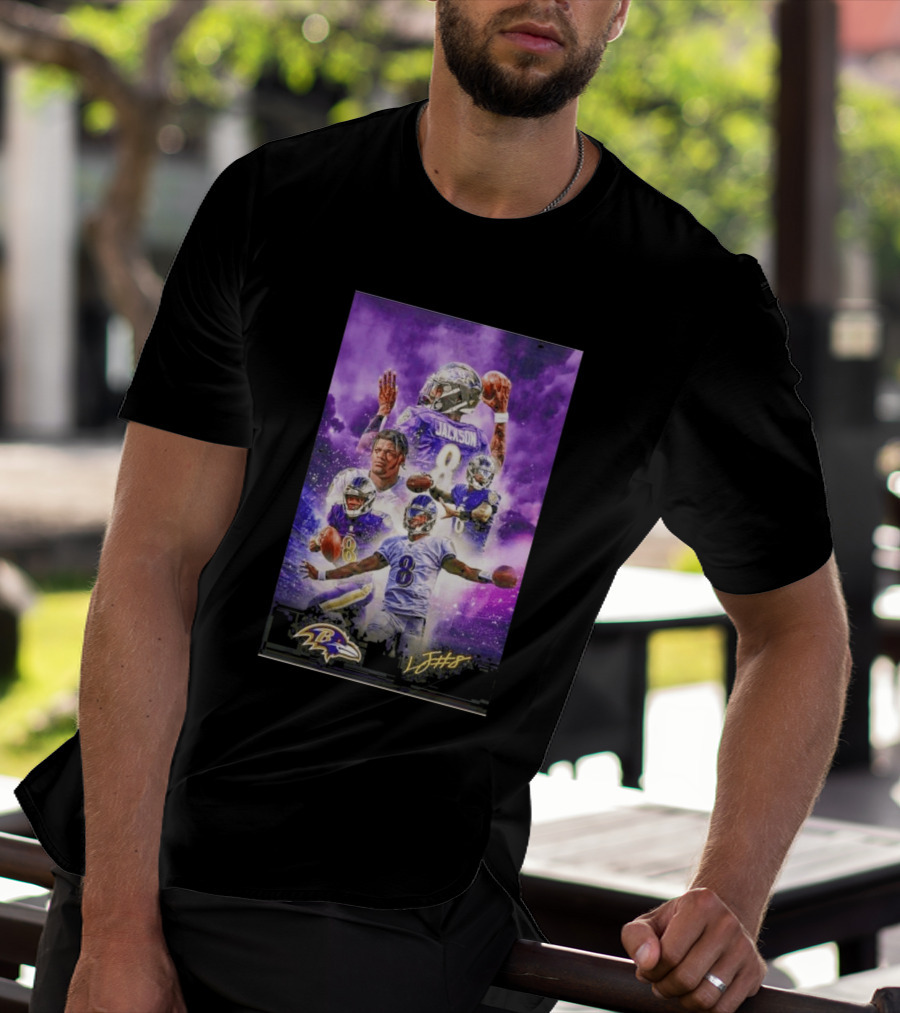 Baltimore Ravens Lamar Jackson 8 With Signature T-Shirt