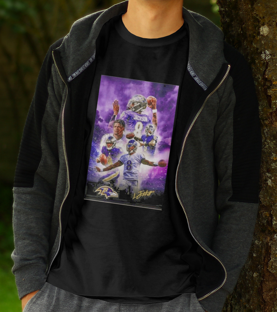 Baltimore Ravens Lamar Jackson 8 With Signature T-Shirt