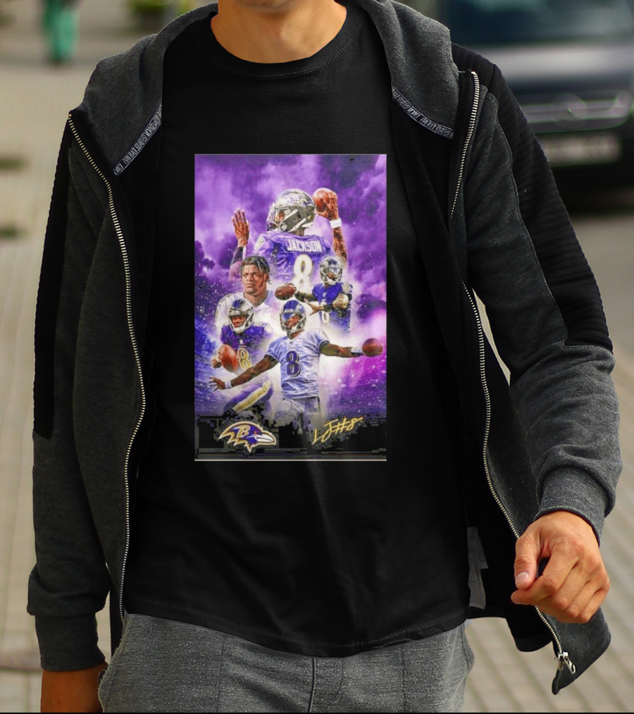 Baltimore Ravens Lamar Jackson 8 With Signature T-Shirt
