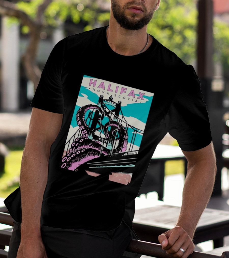 Halifax Nova Scotia Kraken Bridge Retro Travel T-Shirt