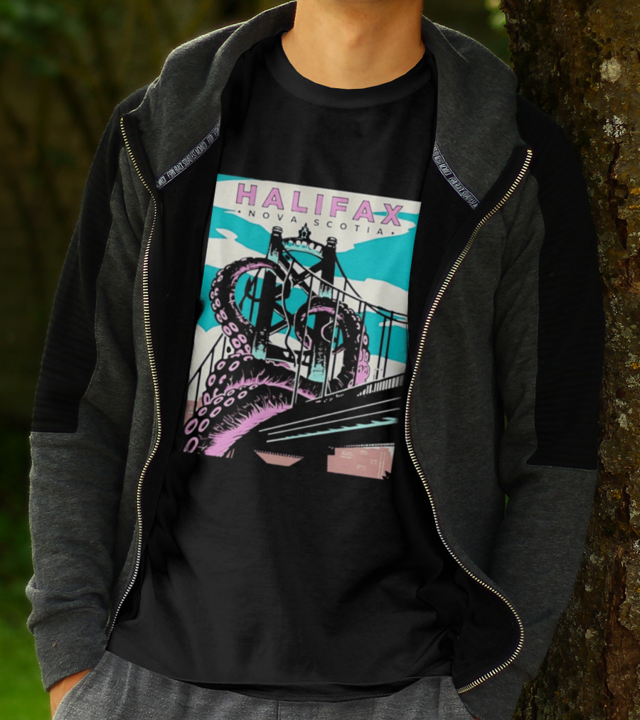 Halifax Nova Scotia Kraken Bridge Retro Travel T-Shirt