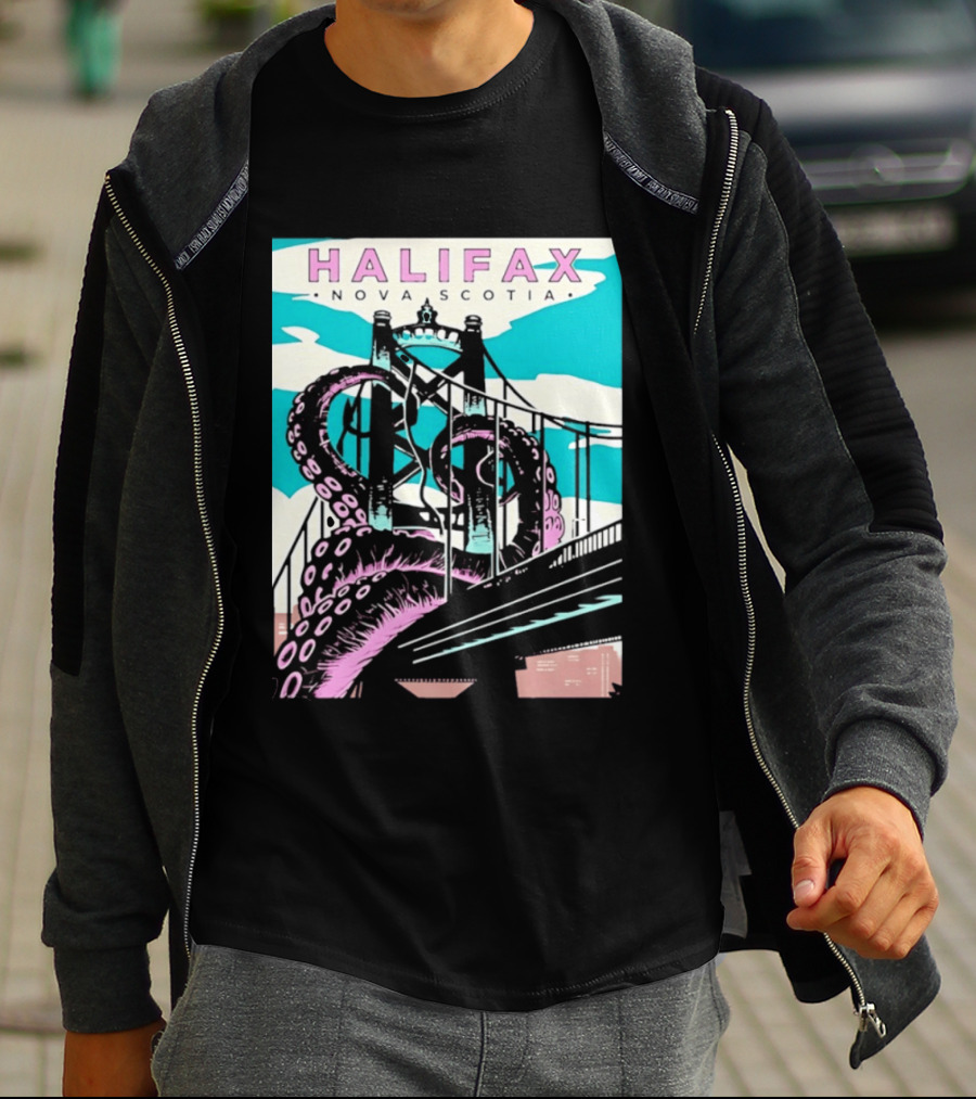 Halifax Nova Scotia Kraken Bridge Retro Travel T-Shirt