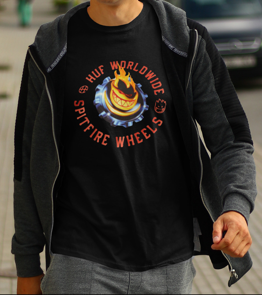 HUF Worldwide Spitfire Wheels Chrome Heart Collaboration T-Shirt